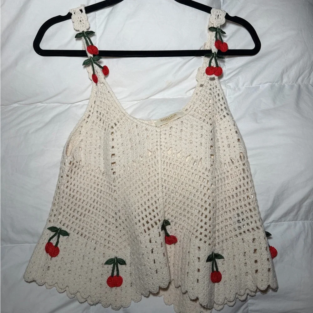 Rebellion Cream Crochet Camisole with Red Cherry Accents - Picture 4 of 5